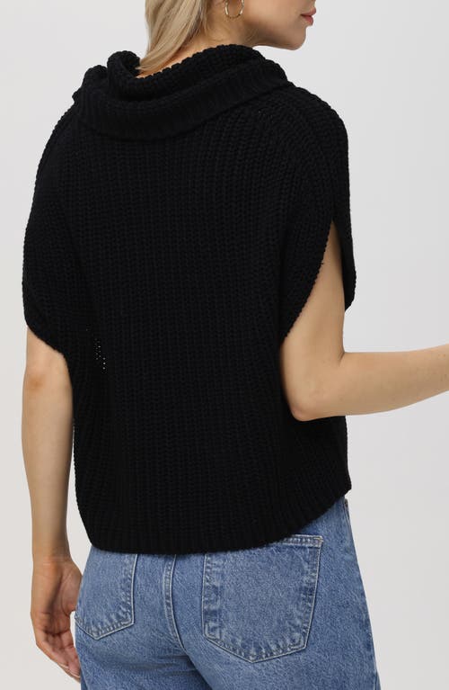 525 Cate Short Sleeve Cowl Neck Cotton Sweater In Black