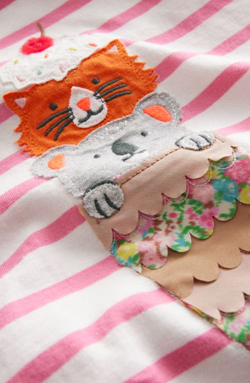Mini Boden Kids' Stripe Appliqué Cone Cotton Graphic T-shirt In Azalea Pink/ivory Icecream