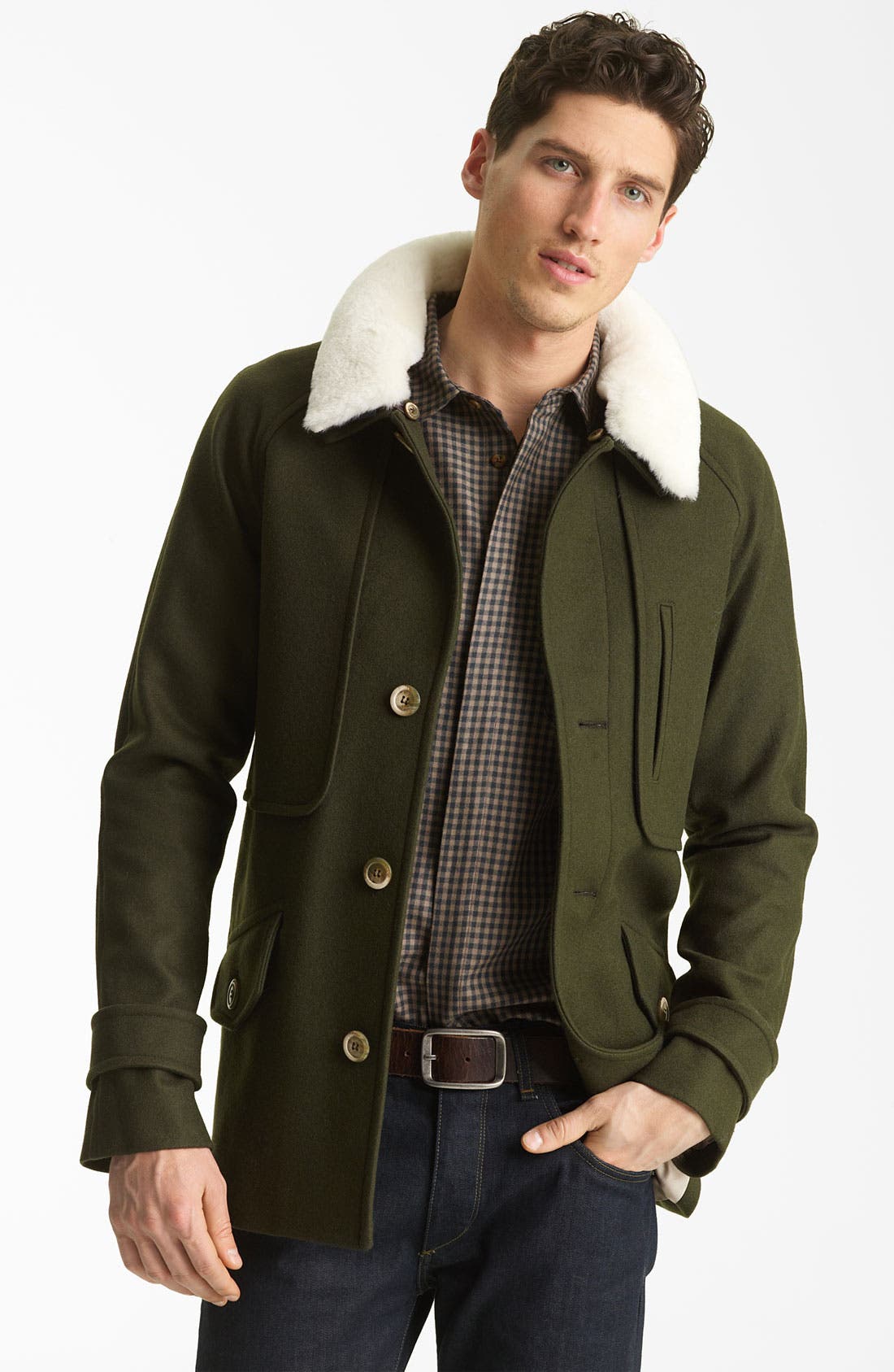 Pendleton Portland Collection 'Archive' Virgin Wool Coat with Genuine Shearling Collar Nordstrom