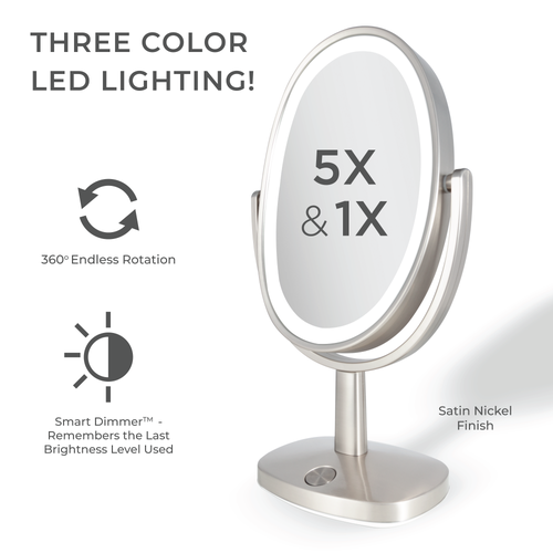 Zadro Newport Lighted Makeup Mirror With 5x/1x Magnification & Touch Pad In Satin Nickel