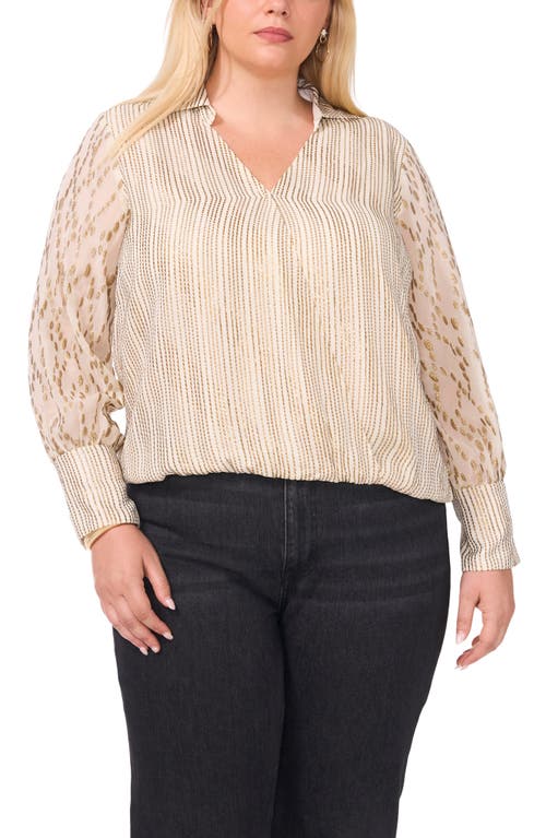 Shop Vince Camuto Mixed Metallic Print Top In Soft Cream