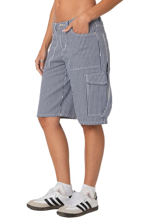 Shop Edikted Friday Stripe Low Rise Cargo Shorts In Navy-and-white