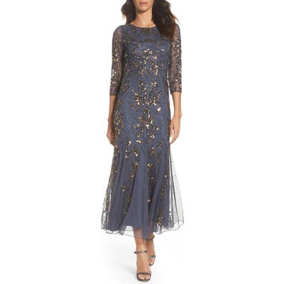 Pisarro Nights Embellished Mesh Gown, Grey