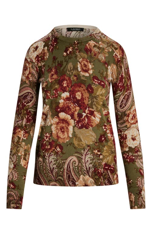 Shop Lauren Ralph Lauren Floral Print Sweater In Olive Multi