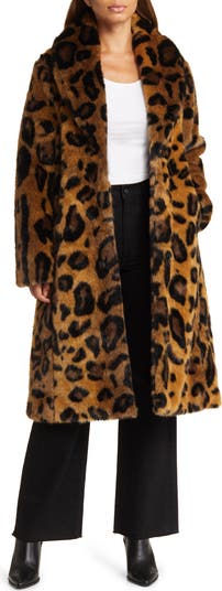 Avec les filles leopard shop print faux fur car coat