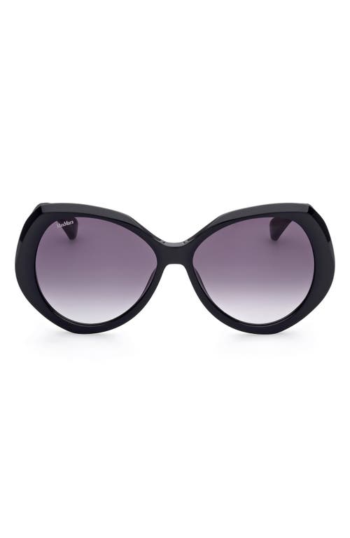 Max Mara 59mm Gradient Geometric Sunglasses in Shiny Black /Gradient Smoke at Nordstrom