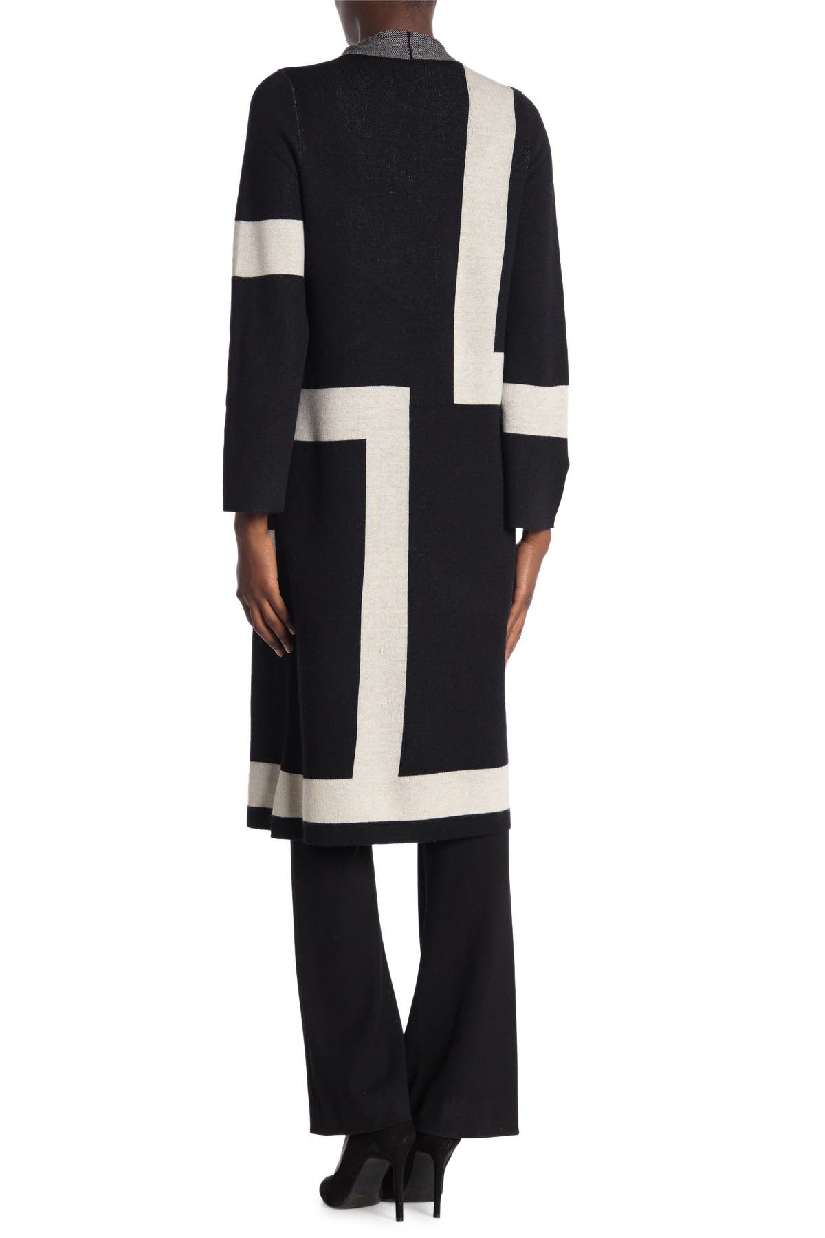 vertigo open front allover print cardigan