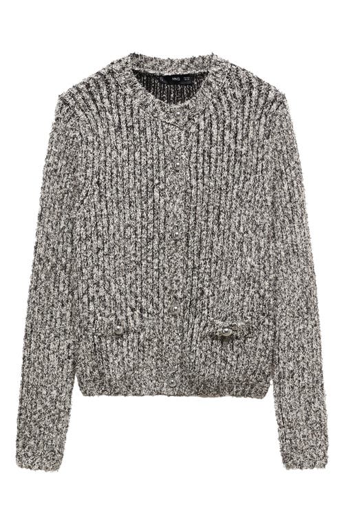 MANGO Textured Rib Cardigan Black/white at Nordstrom,