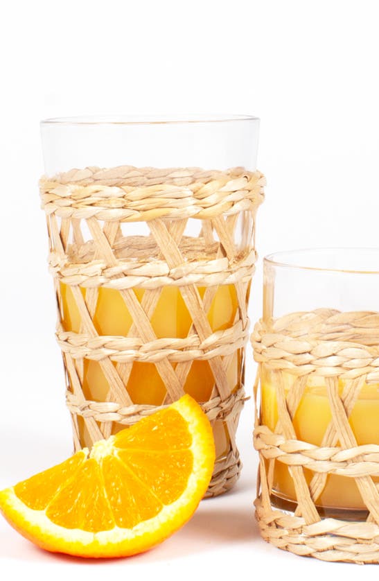 8 Oak Lane Set Of 4 Rattan Glass Tumblers In Natural Rattan