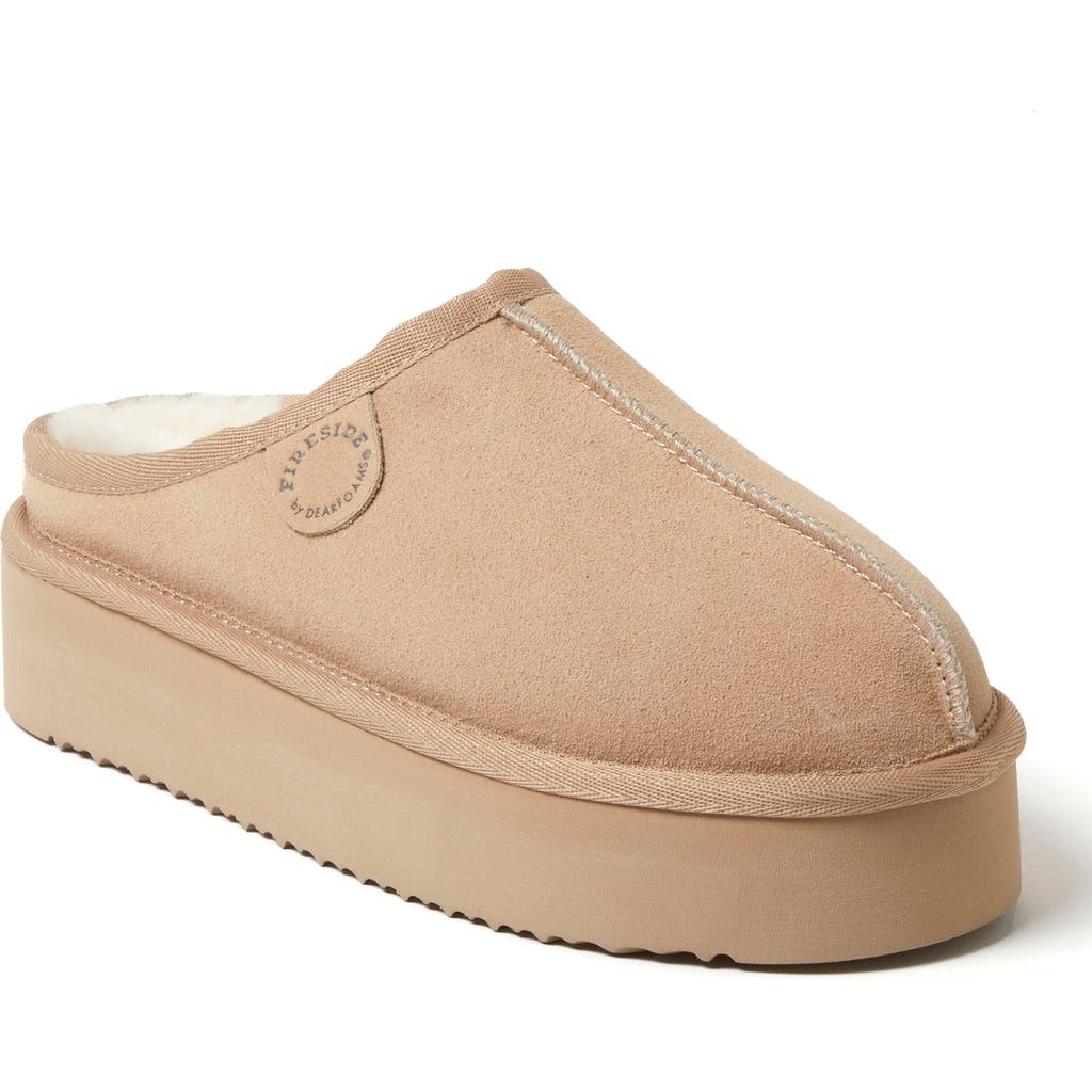 Dearfoams Fireside Queenstown Genuine Shearling Platform Clog Slipper In Sand