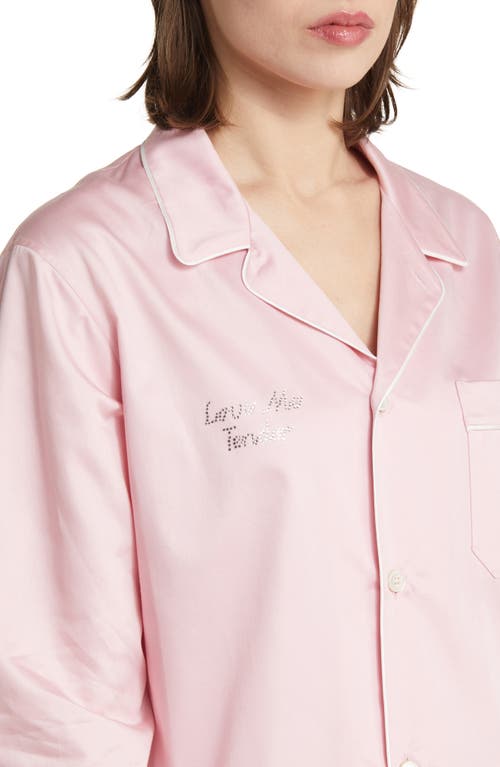 Magniberg Gala Swarovski® Crystal Embellished Cotton Sateen Pajama Top In Blossom Pink