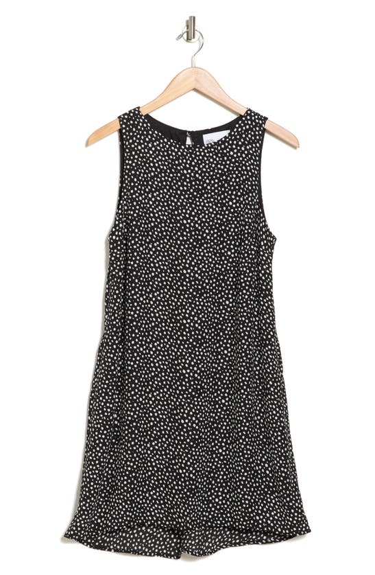 Nordstrom Rack Sleeveless A-line High-low Dress In Black- White Mini Dot