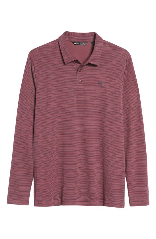 Travismathew Extra Olives Slim Fit Stripe Long Sleeve Polo In Mauve Wine/ Blue Nights
