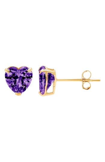 A & M 14k Yellow Gold 6mm Cz Heart Stud Earrings, With Pushback, Women's, Unisex In Yellow/amethyst