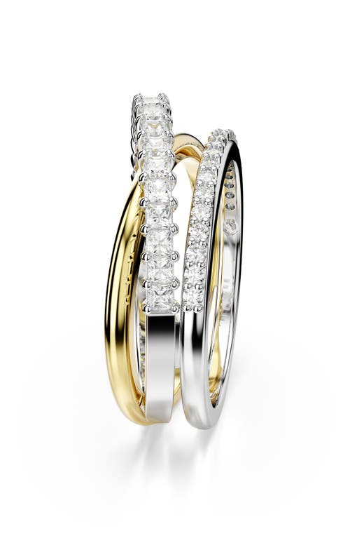 Swarovski Hyperbola Crystal Triple Band Ring In Gold Tone & Rhodium Plated In Silver/white