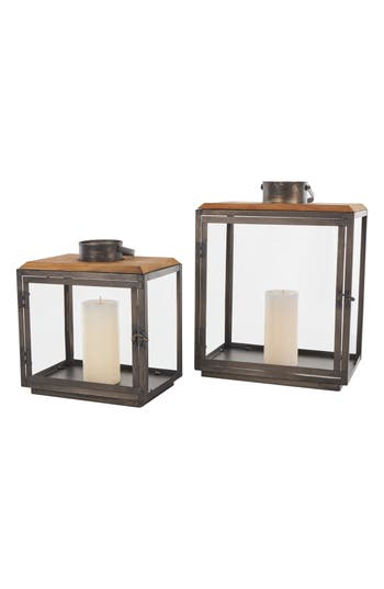 Ginger Birch Studio Set Of 2 Lantern Candleholders In Dark Gray