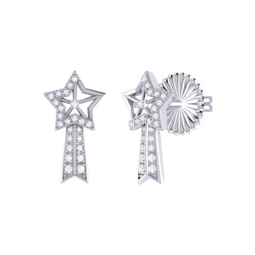 Luvmyjewelry Shooting Star Sterling Silver Diamond Comet Earring In Silver