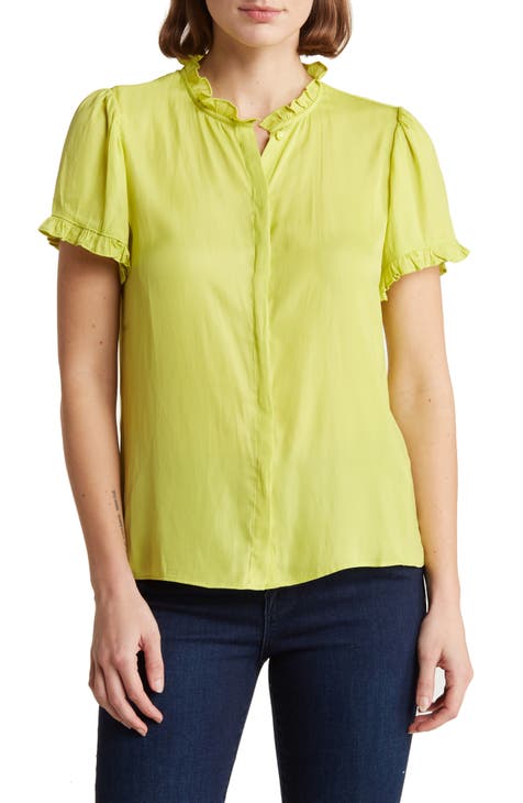 FREE PEOPLE $48 Womens New Green Striped Short Sleeve Top XL B+B 