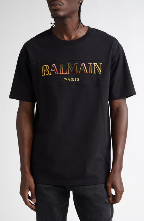 Shop Balmain Embroidered Logo Cotton T-shirt In Eah Black/multicolor