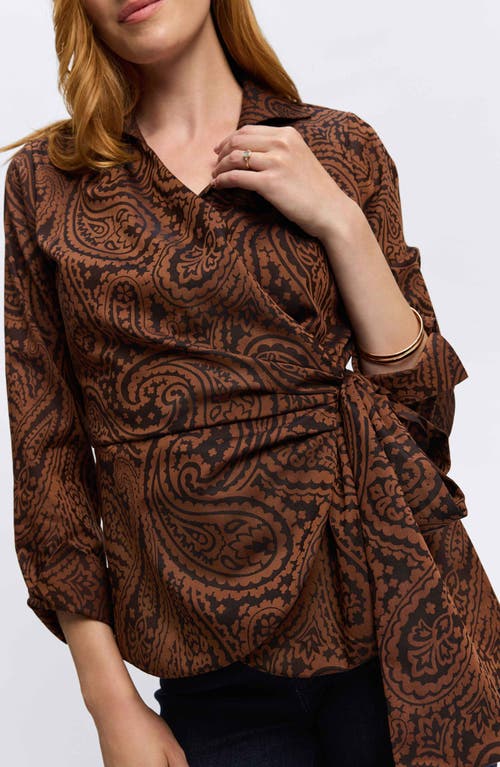 Foxcroft Saline Paisley Jacquard Wrap Top In Macchiato/black