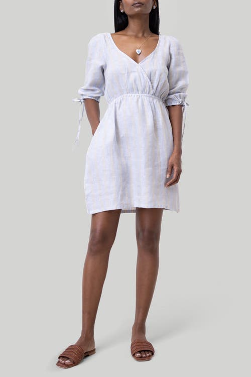 Shop Reistor Gathered Elbow Sleeve Short Dress In Textured Stripe