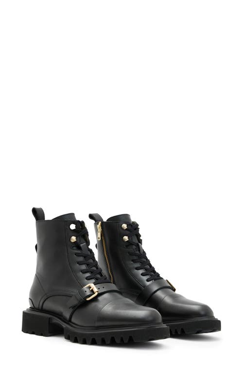 Allsaints Tori Leather Boots In Black/warm Brass