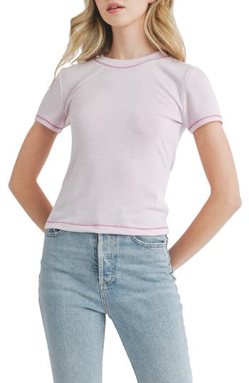 Shop Lush Contrast Stitch Crewneck T-shirt In Winsome Orchid