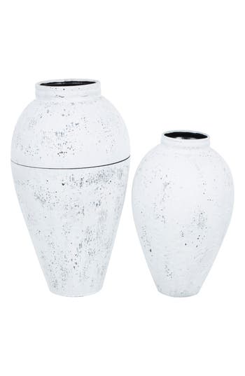 Ginger Birch Studio Set Of 2 Metal Vases In White