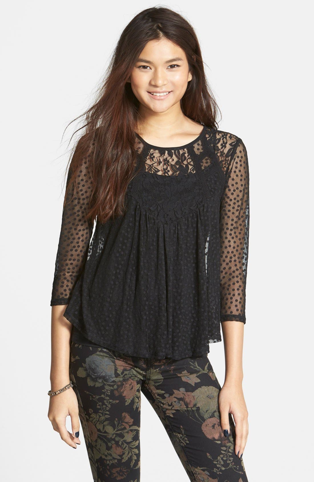 Frenchi® Lace Babydoll Top (Juniors) Nordstrom