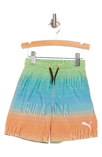 Shop Puma Kids' Between The Lines Swim Shorts In Bright Orange Multi