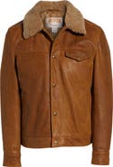 Schott NYC Leather Trucker Jacket with Genuine Sheepskin Collar