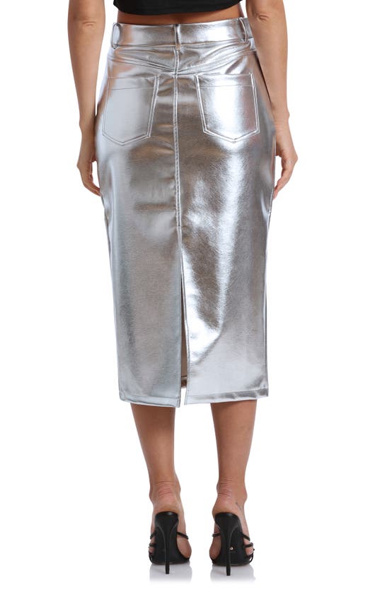 Shop Avec Les Filles High Waist Faux Leather Midi Skirt In Silver