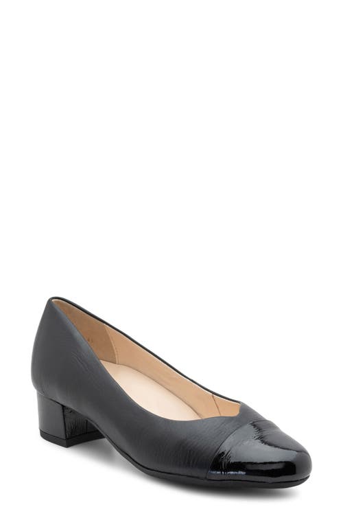 Shop Ara Nanette Block Heel Pump In Black Calf/black Patent Toe