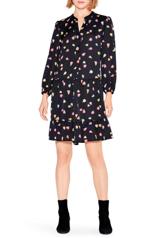 NIC+ZOE Party Pears Tiered Long Sleeve Dress in Black Multi