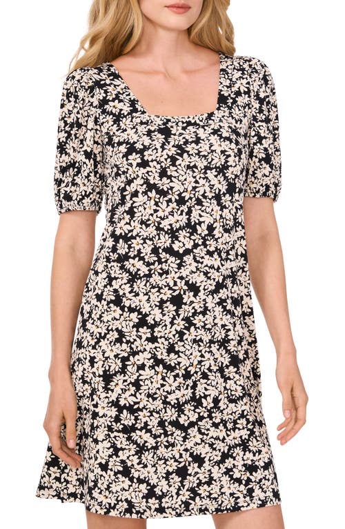 Shop Cece Floral Square Neck Jersey Dress In Rich Black