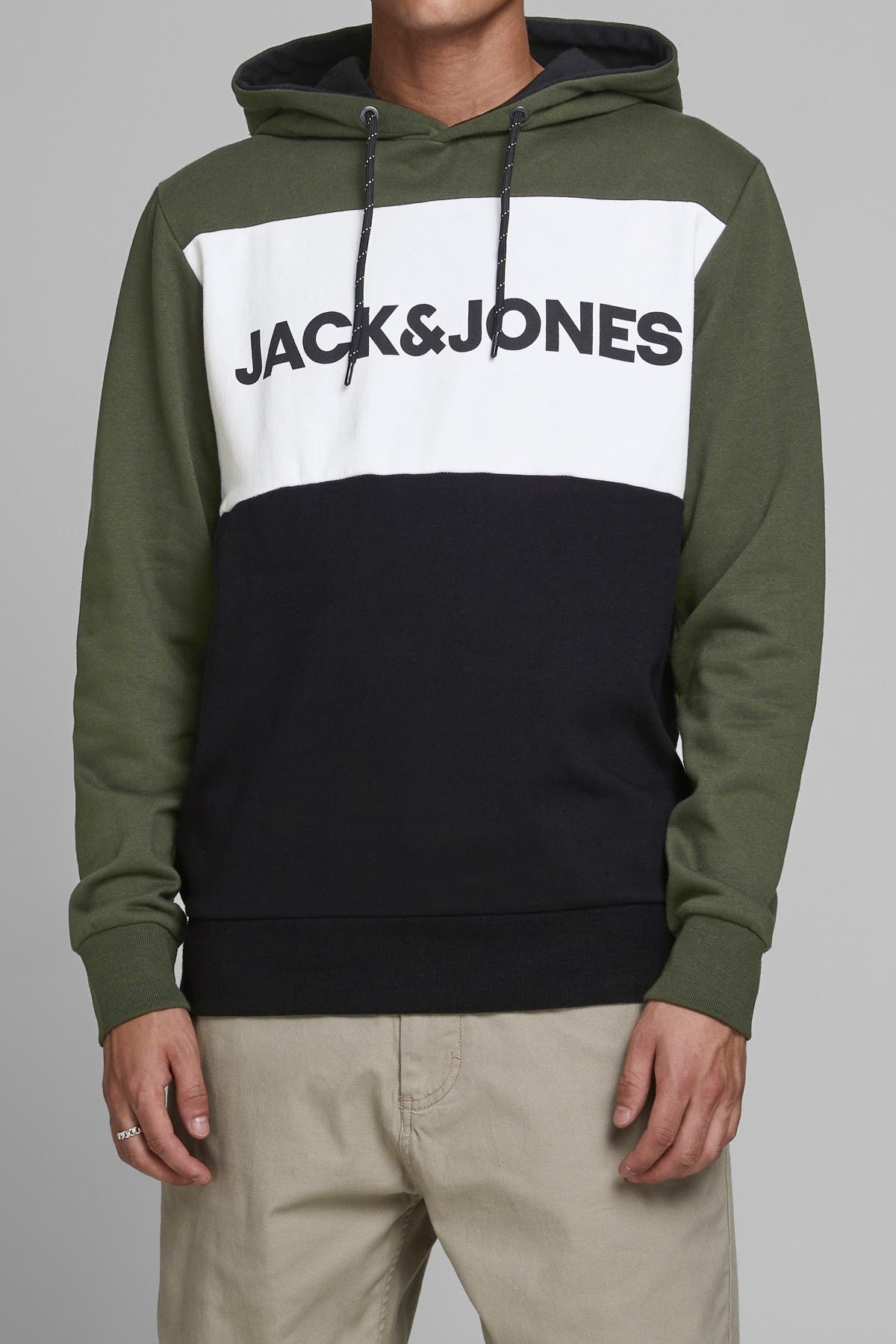 Jack & Jones Logo Colorblock Hooded Sweatshirt In Dark Grey2