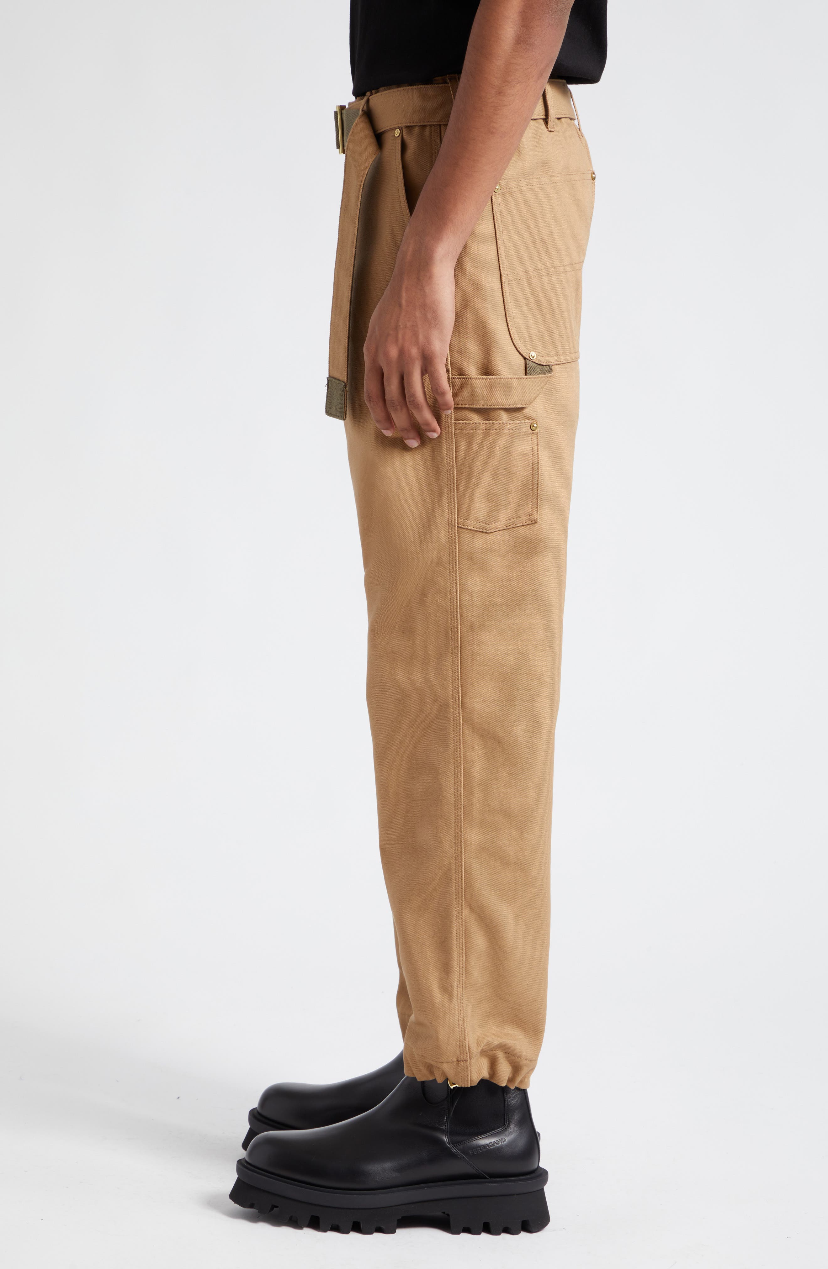 Sacai x Carhartt WIP Belted Cotton Canvas Pants in Beige | Smart