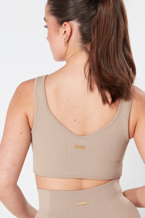 Twill Active Recycled Seamless Rib Dip Hem Sports Bra In Mocha