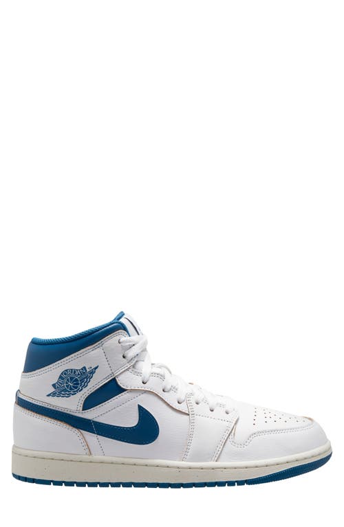 Air Jordan 1 Mid SE Sneaker in White/Industrial Blue/Sail