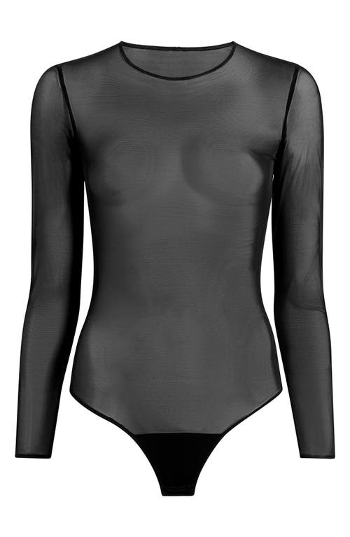 Shop Commando Chic Long Sleeve Mesh Bodysuit In Black