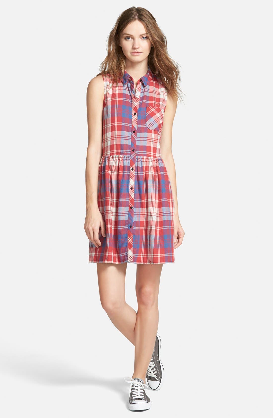 Hinge Sleeveless Plaid Shirtdress Nordstrom