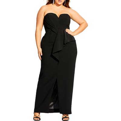 Plus Size City Chic Strapless Gown, Black