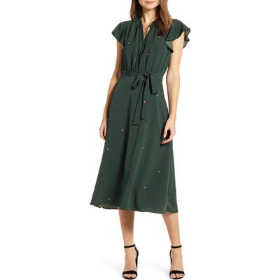 Bobeau Savoy Flutter Sleeve Midi Dress, Green
