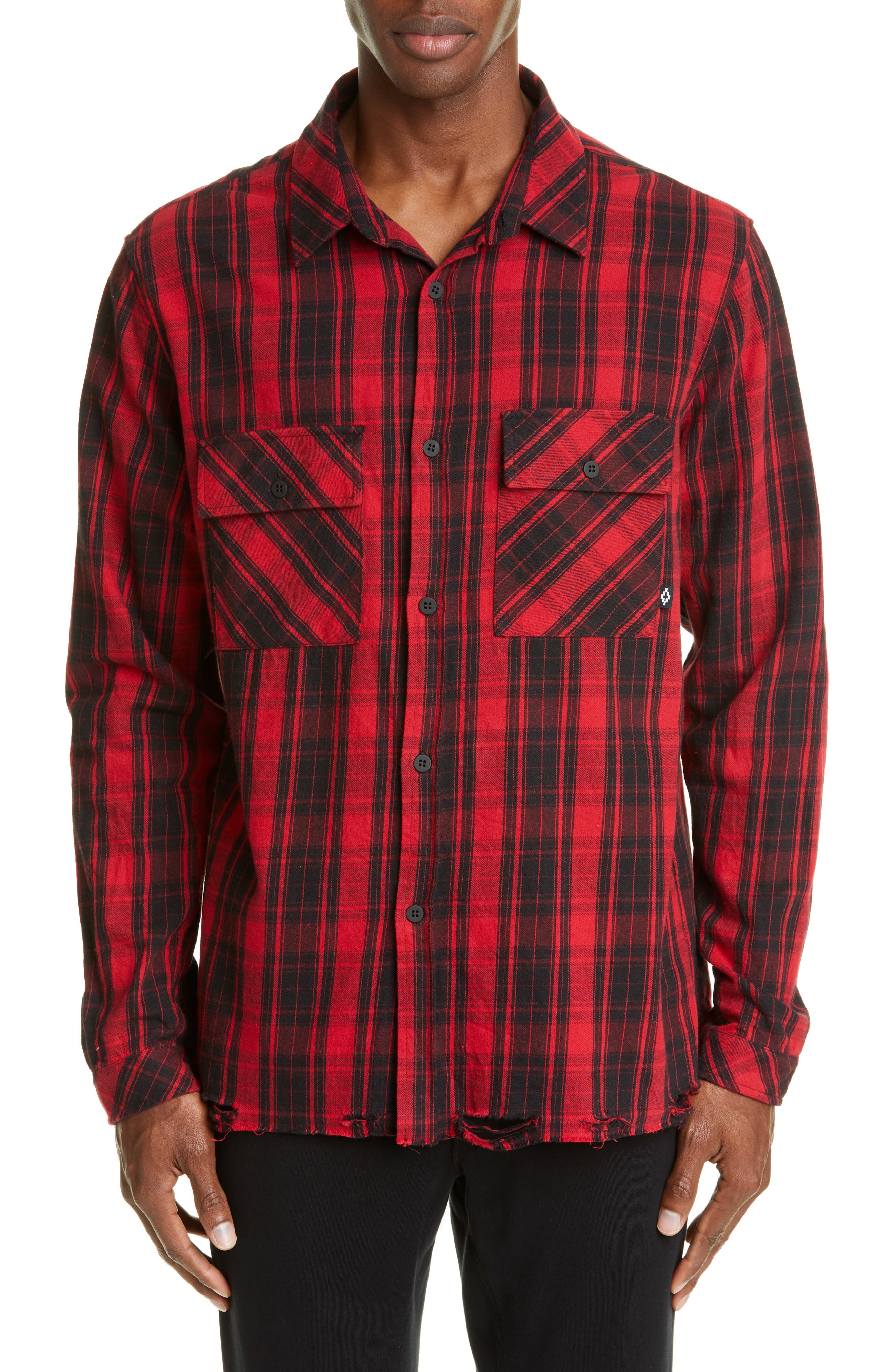 Marcelo Burlon County Check Plaid Button-Up Flannel Shirt, Red