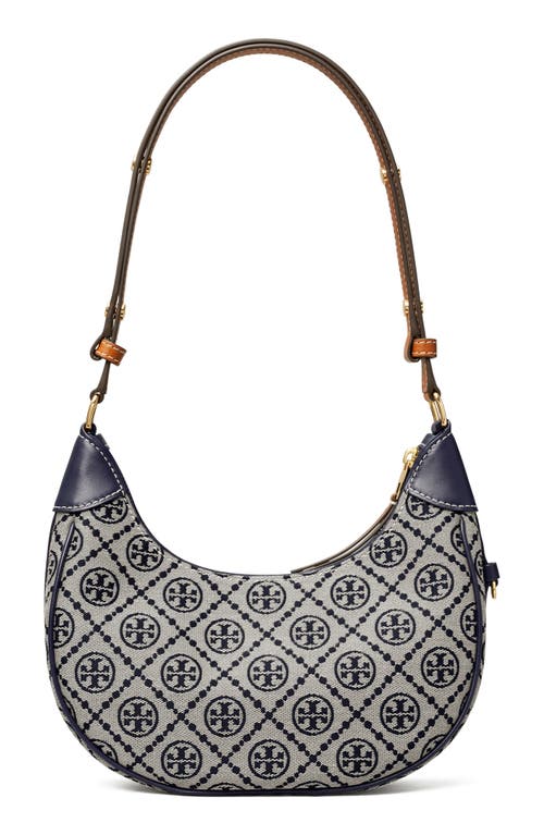 Tory Burch T-monogram Jacquard Crescent Shoulder Bag In Tory Navy