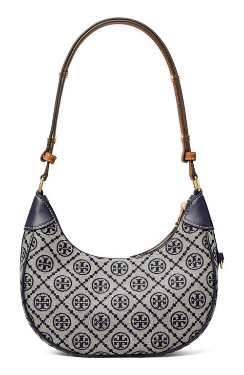 Shop Tory Burch T-monogram Jacquard Crescent Shoulder Bag In Tory Navy