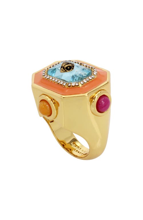 Kurt Geiger London Crystal Enamel Halo Cocktail Ring In Gold Multi