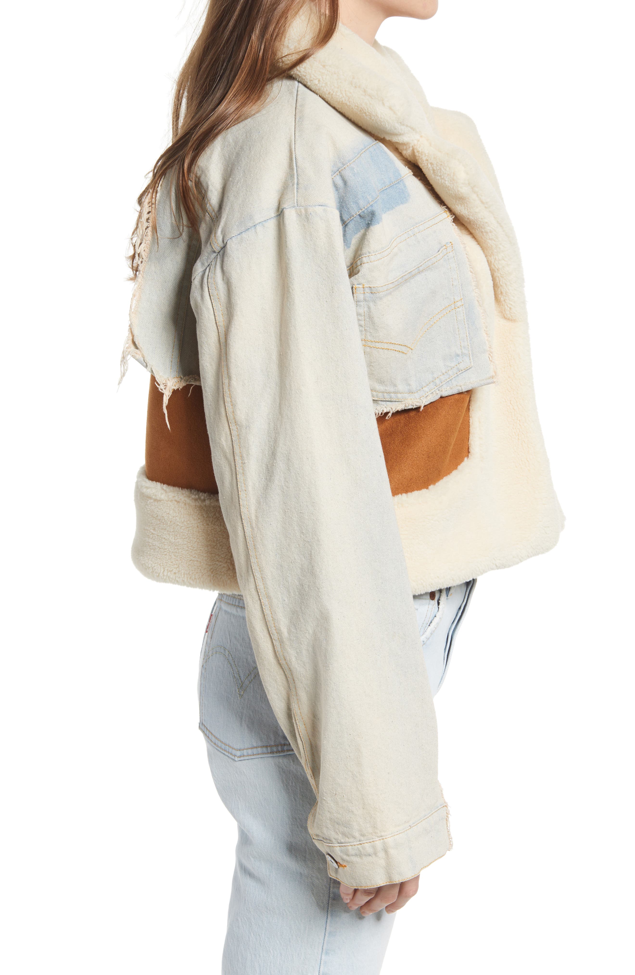 shearling trim crop jacket