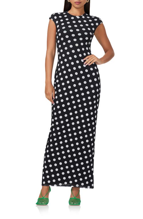 Shop Afrm Cody Printed Cap Sleeve Mesh Maxi Dress In Diagonal Dot