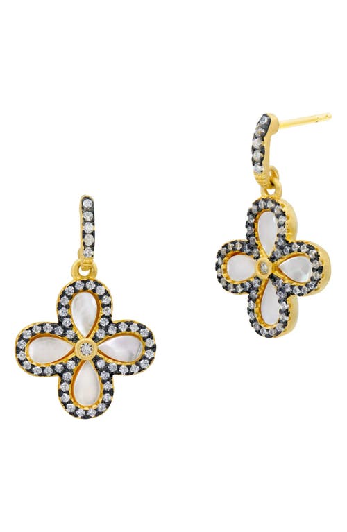 FREIDA ROTHMAN Blossoming Brilliance Drop Earrings in Gold And Black 